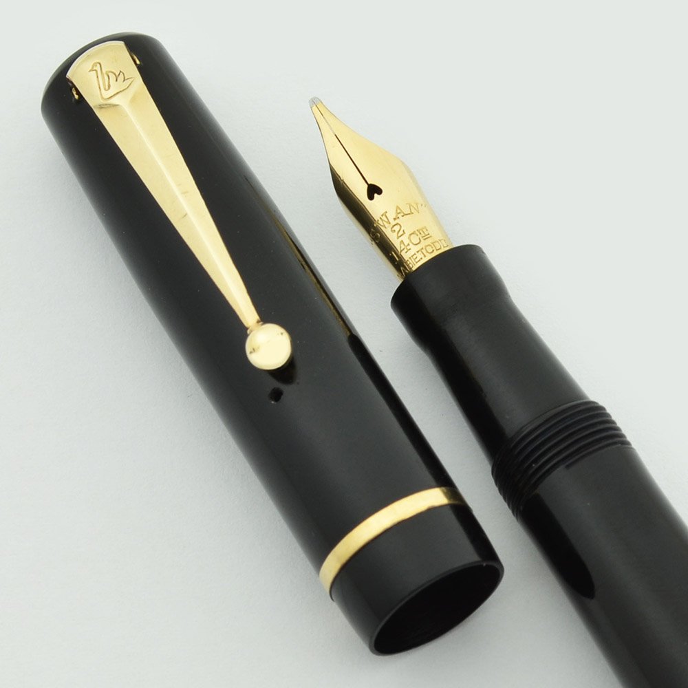Mabie Todd Swan Fountain Pen - Black w Gold Trim, Flexible Medium